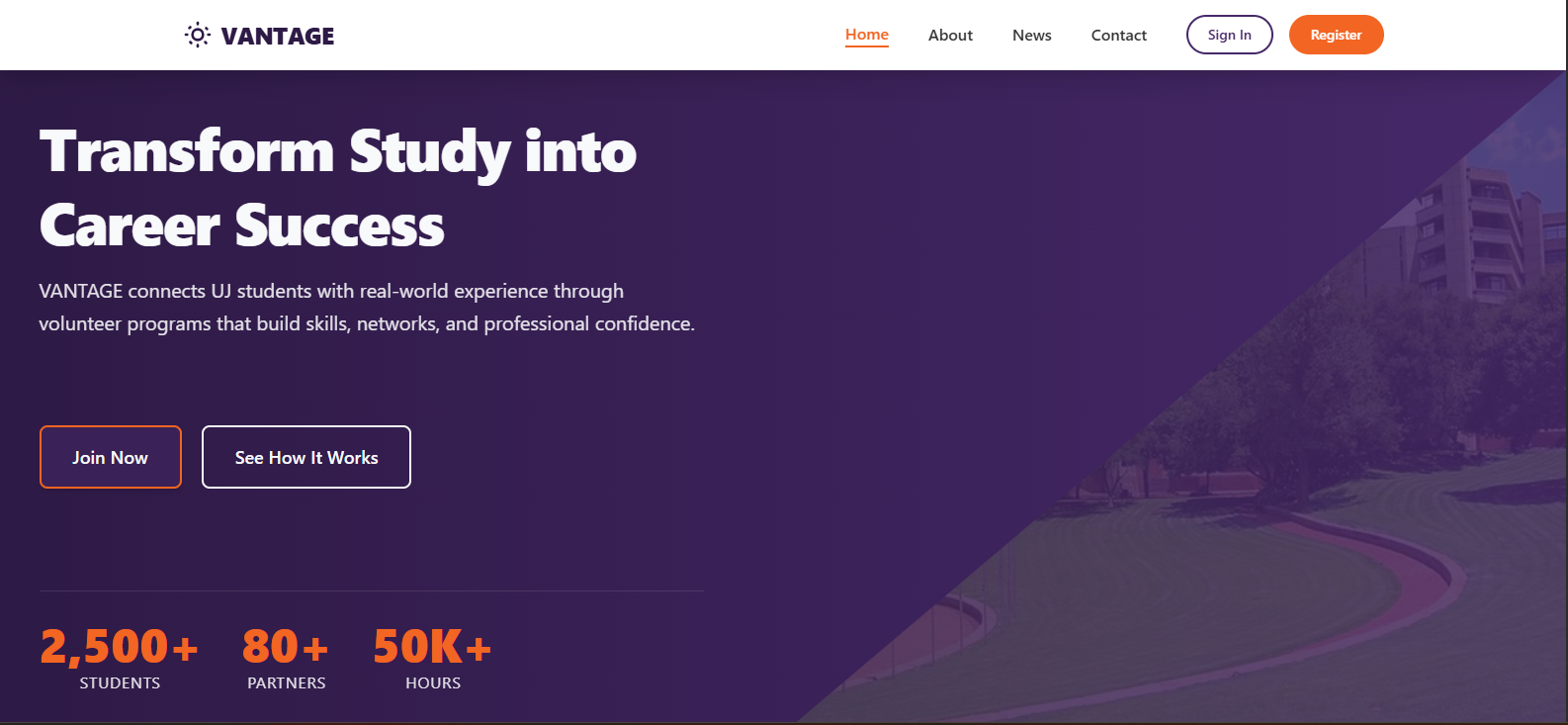 Vantage website screenshot